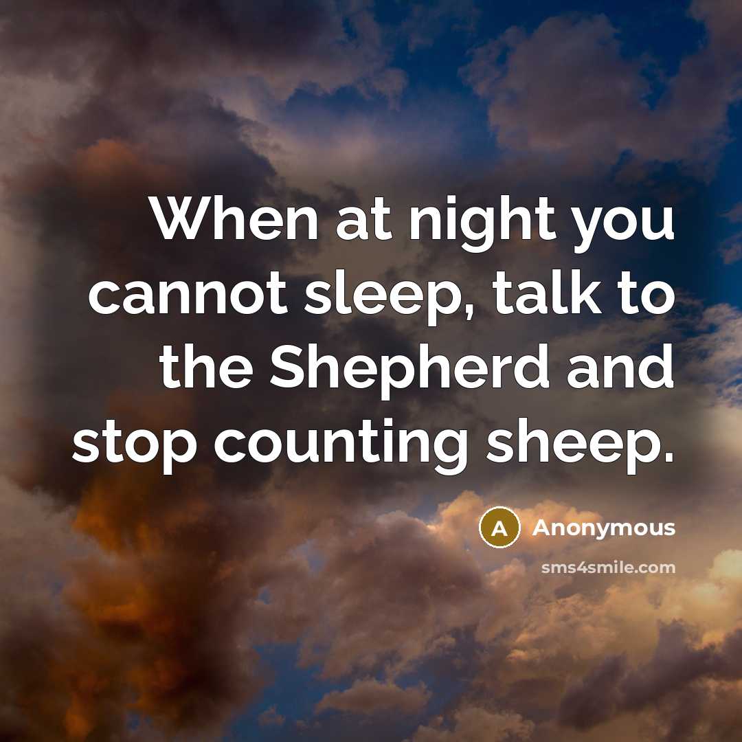 “When at night you cannot sleep, talk to the Shepherd and stop counting sheep.” quote by Anonymous
