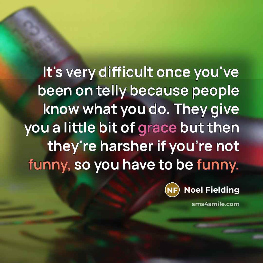 “It's very difficult once you've been on telly because people know what you do. They give you a little bit of grace but then they're harsher if you're not funny, so you have to be funny.” quote by Noel Fielding