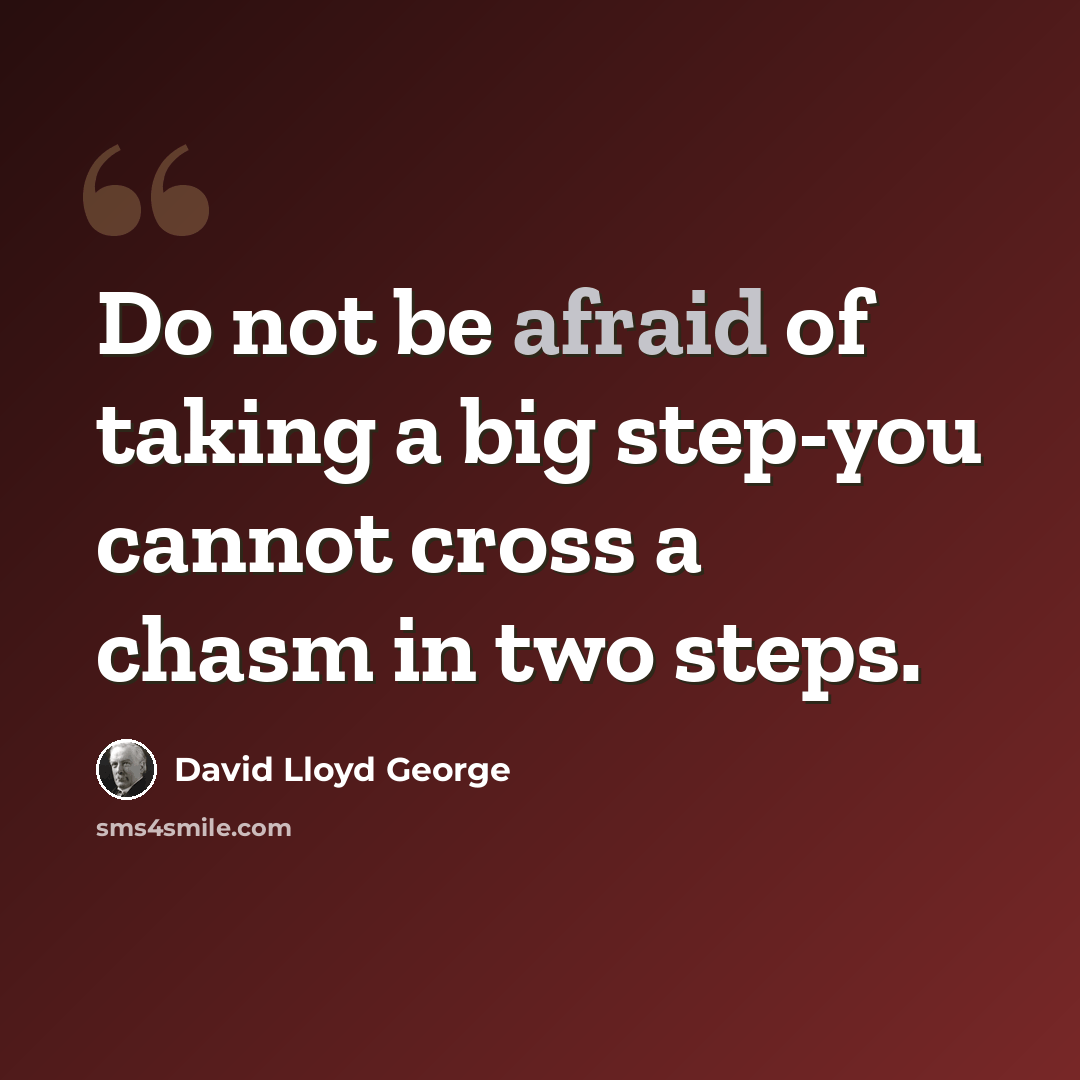“Do not be afraid of taking a big step-you cannot cross a chasm in two steps.” quote by David Lloyd George