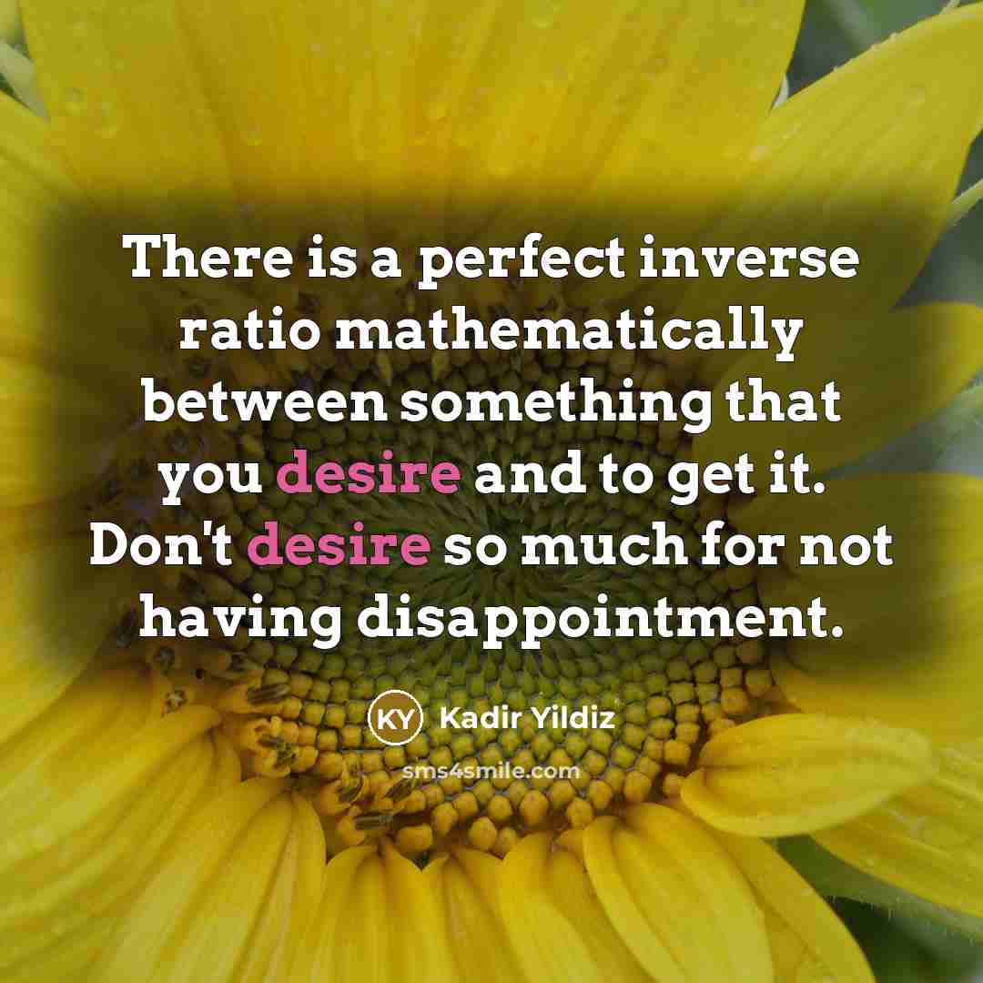 “There is a perfect inverse ratio mathematically between something that you desire and to get it. Don't desire so much for not having disappointment.” quote by Kadir Yildiz