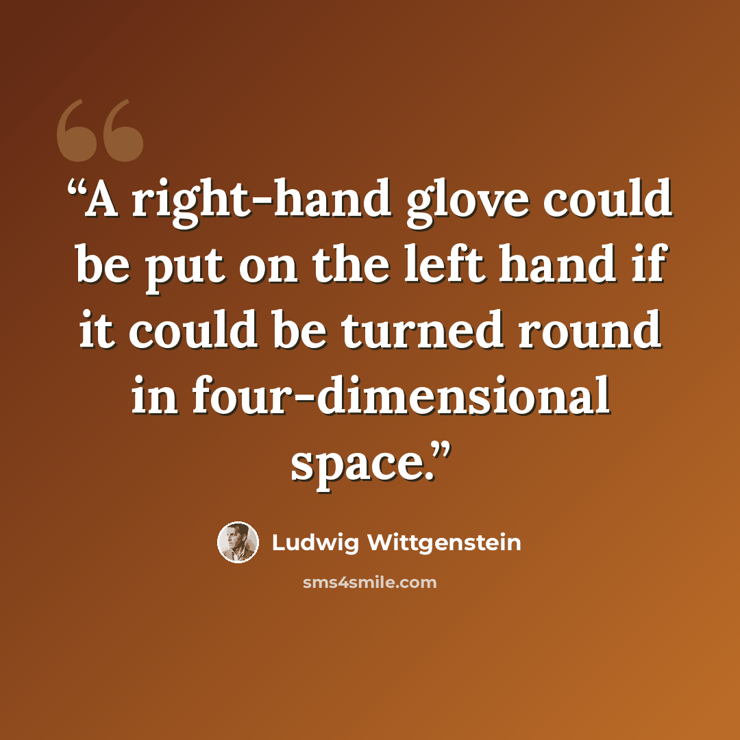 “A right-hand glove could be put on the left hand if it could be turned round in four-dimensional space.” quote by Ludwig Wittgenstein