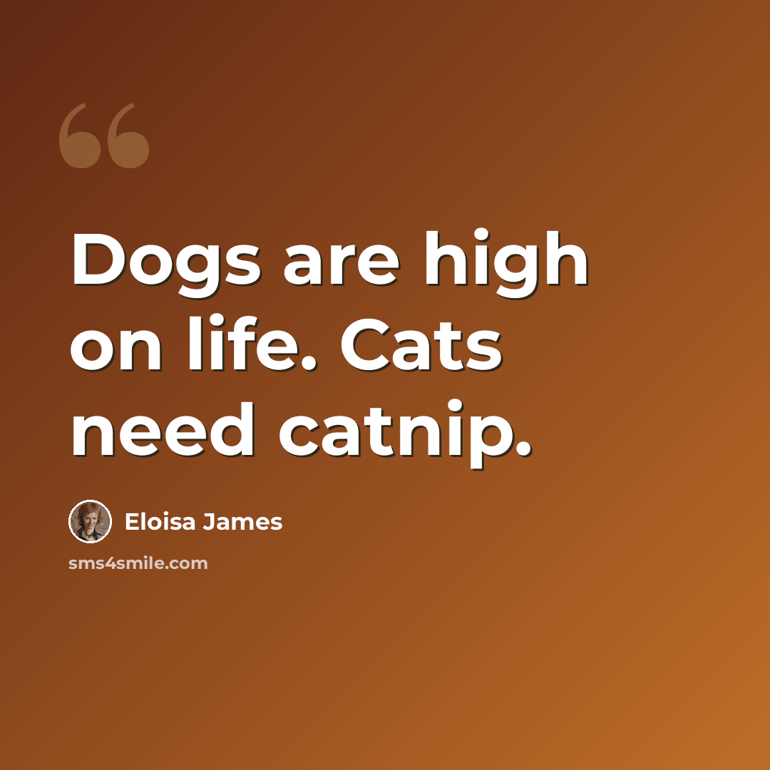 “Dogs are high on life. Cats need catnip.” quote by Eloisa James