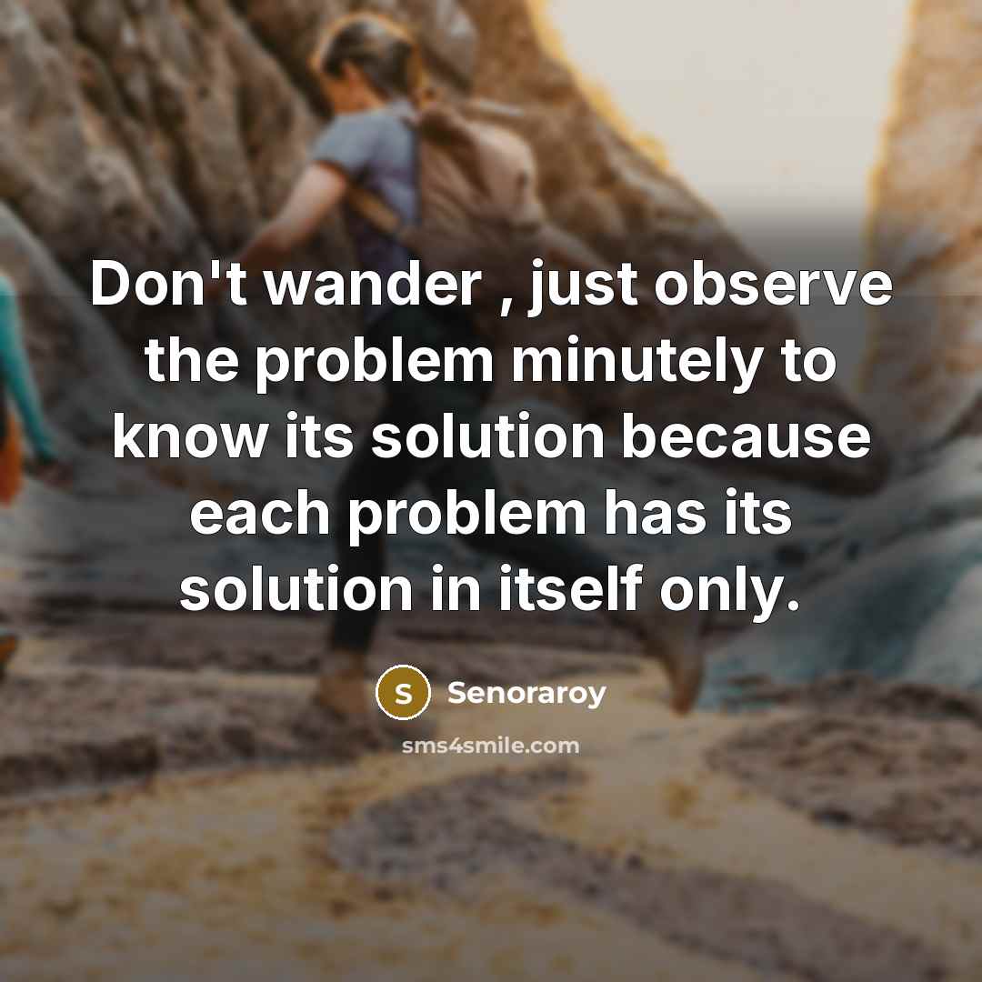 “Don't wander , just observe the problem minutely to know its solution because each problem has its solution in itself only.” quote by Senoraroy