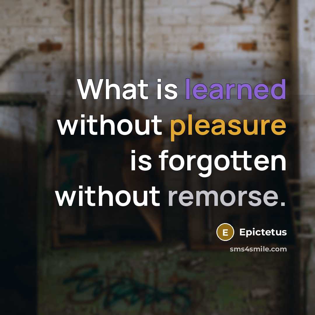 “What is learned without pleasure is forgotten without remorse.” quote by Epictetus