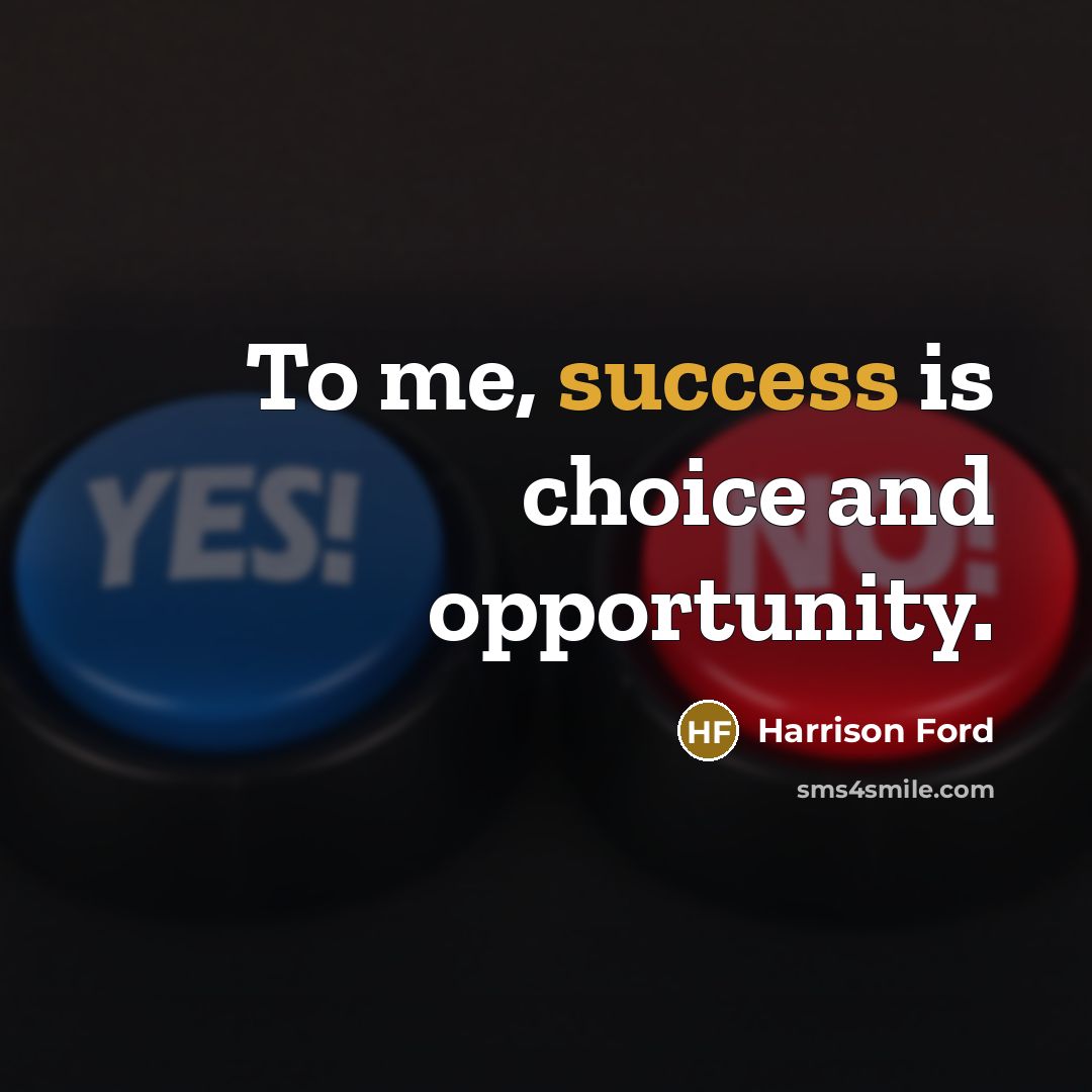 “To me, success is choice and opportunity.” quote by Harrison Ford