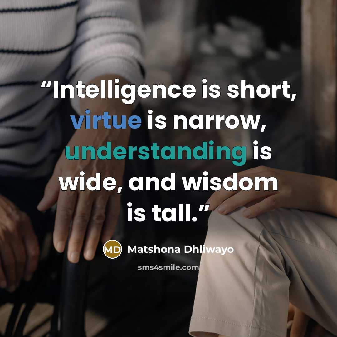 “Intelligence is short, virtue is narrow, understanding is wide, and wisdom is tall.” quote by Matshona Dhliwayo