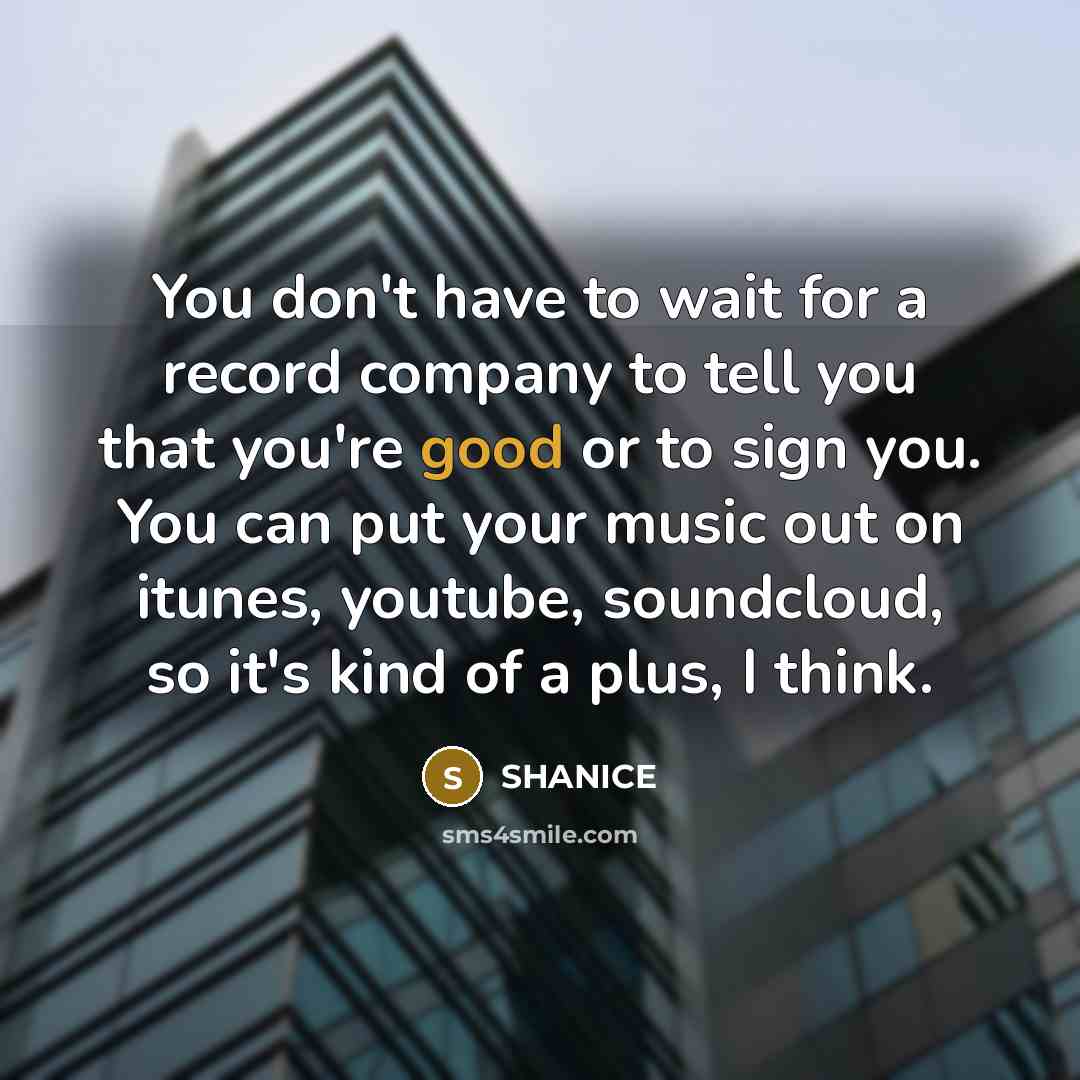 “You don't have to wait for a record company to tell you that you're good or to sign you. You can put your music out on itunes, youtube, soundcloud, so it's kind of a plus, I think.” quote by Shanice