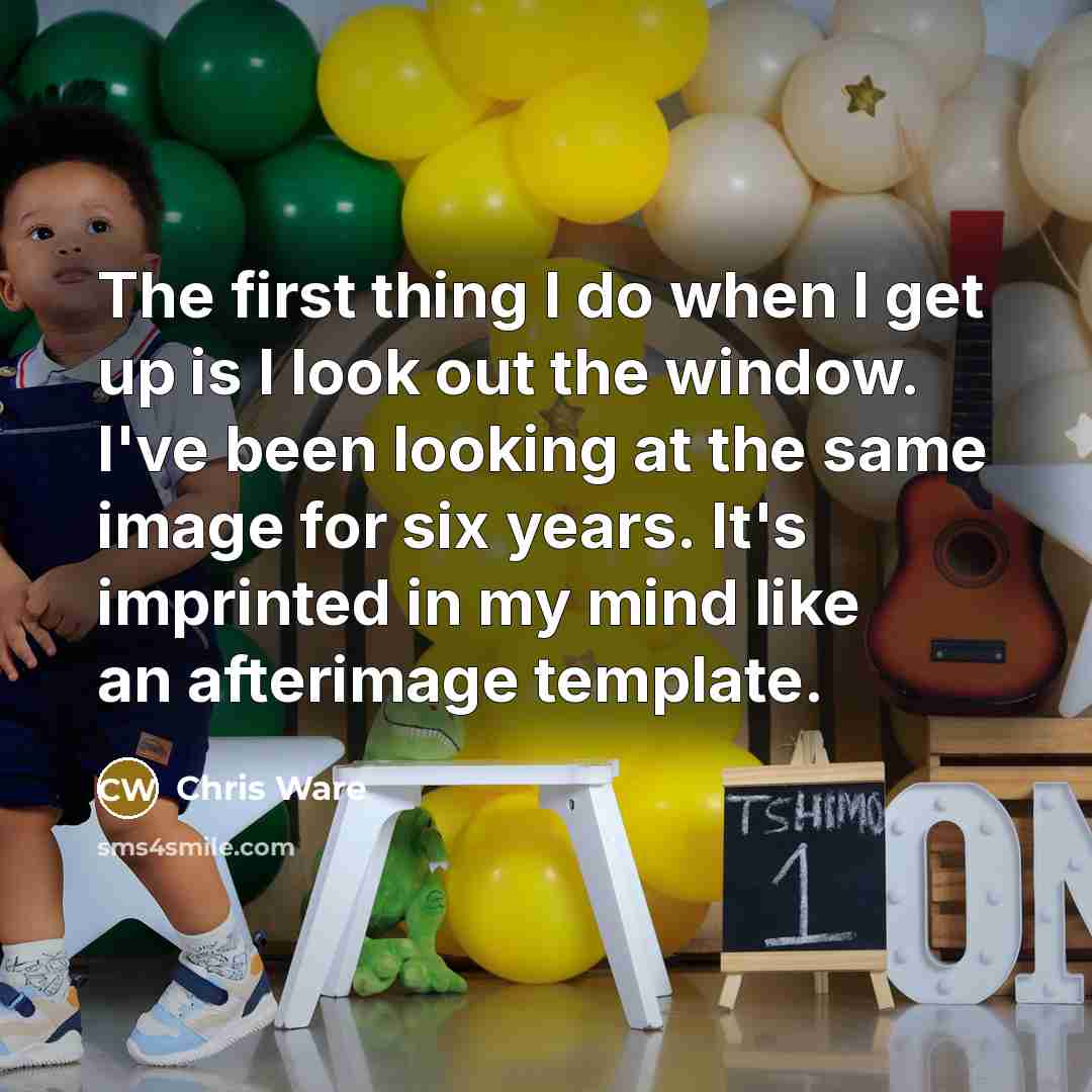 “The first thing I do when I get up is I look out the window. I've been looking at the same image for six years. It's imprinted in my mind like an afterimage template.” quote by Chris Ware