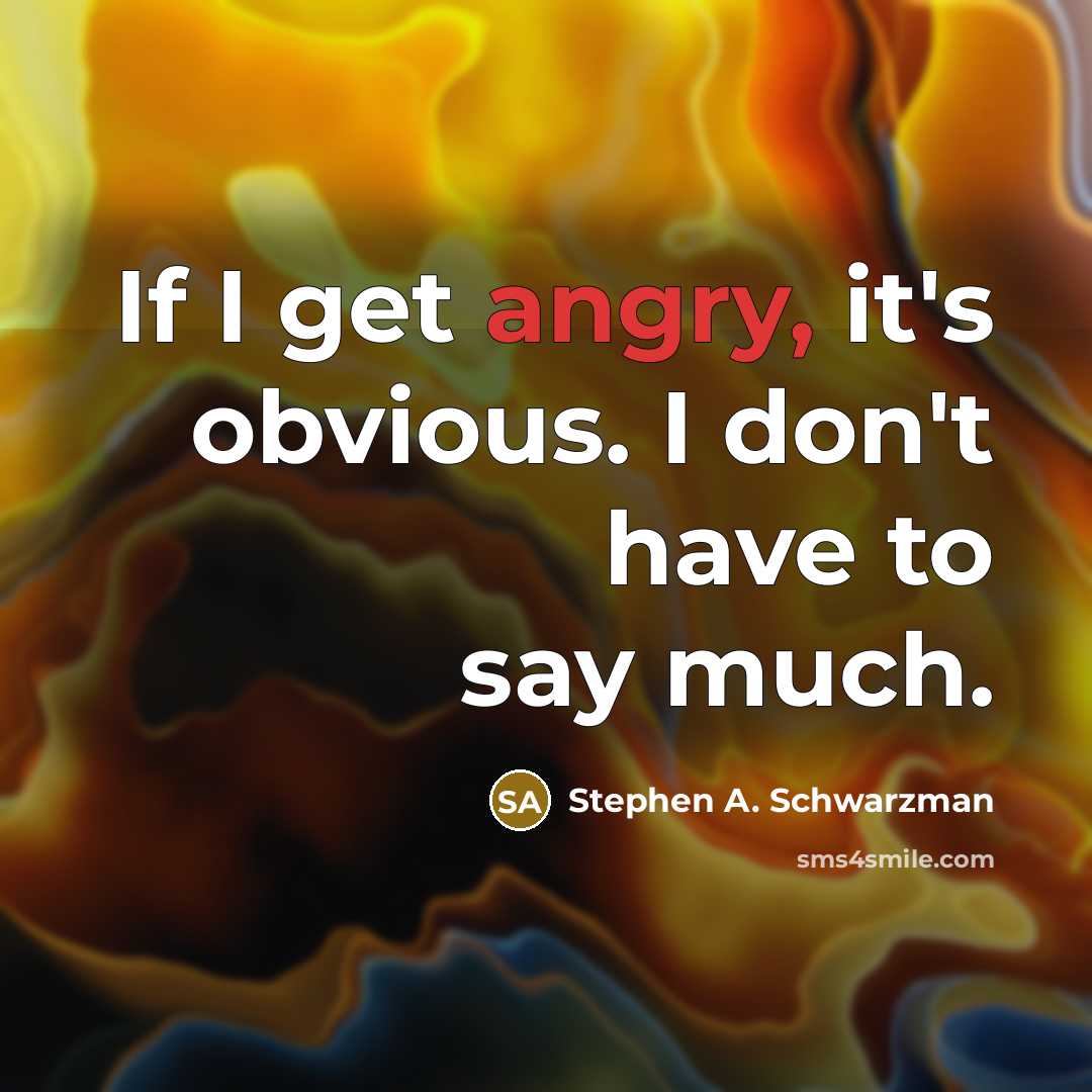 “If I get angry, it's obvious. I don't have to say much.” quote by Stephen A. Schwarzman