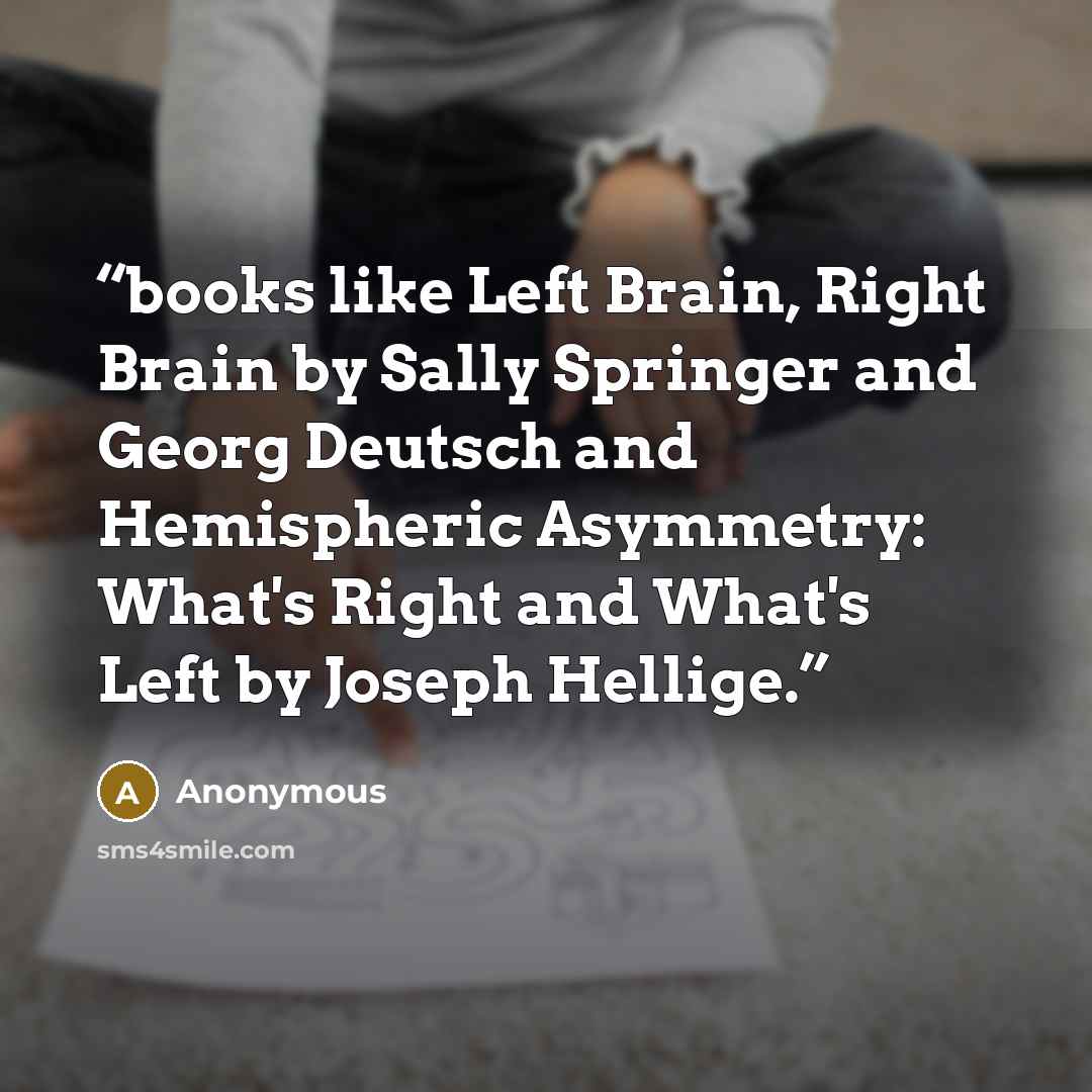 “books like Left Brain, Right Brain by Sally Springer and Georg Deutsch and Hemispheric Asymmetry: What's Right and What's Left by Joseph Hellige.” quote by Anonymous