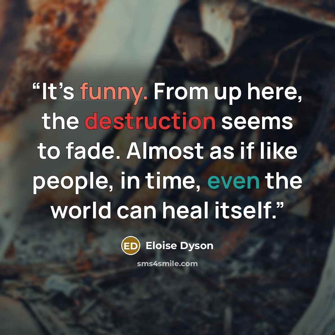 “It’s funny. From up here, the destruction seems to fade. Almost as if like people, in time, even the world can heal itself.” quote by Eloise Dyson