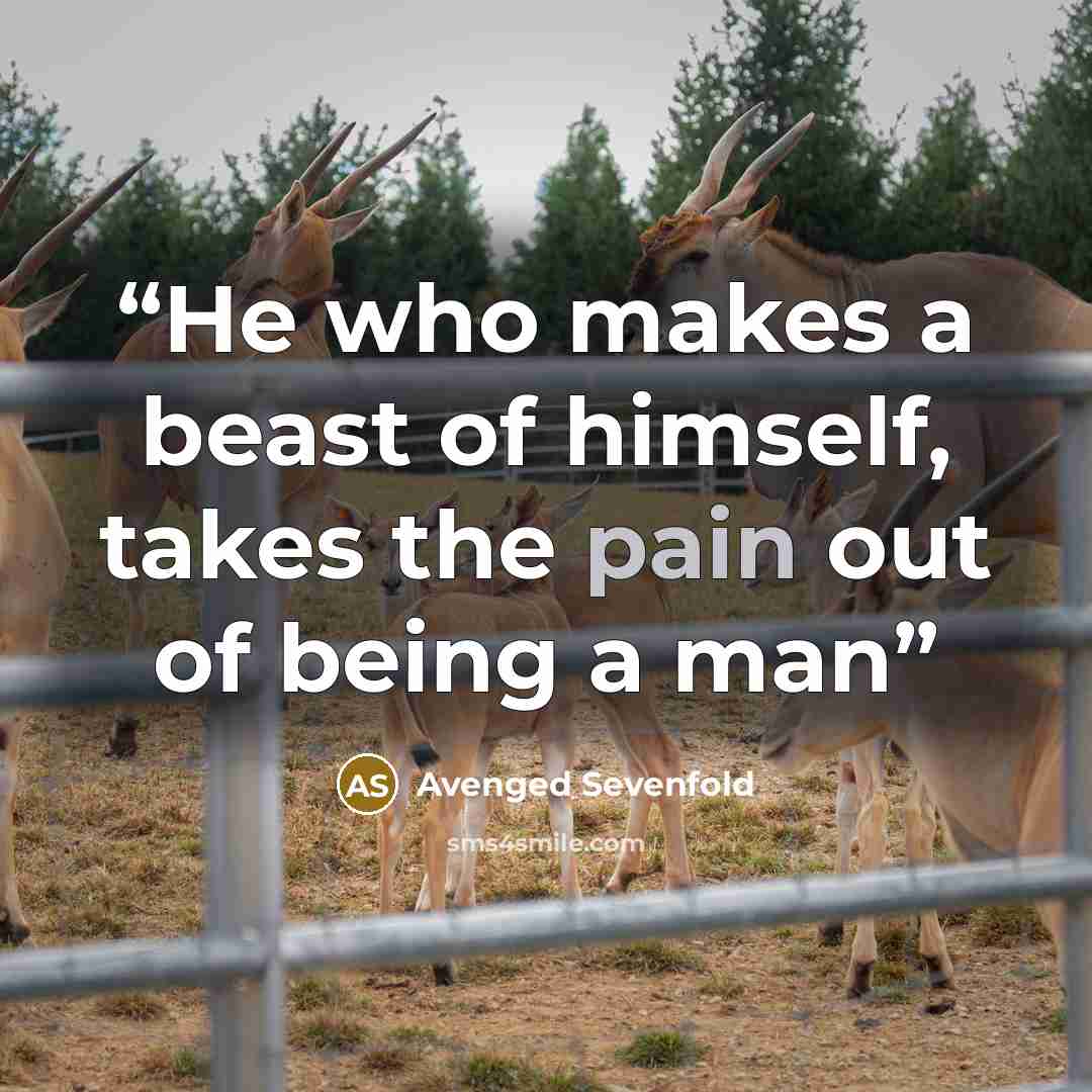 “He who makes a beast of himself, takes the pain out of being a man” quote by Avenged Sevenfold