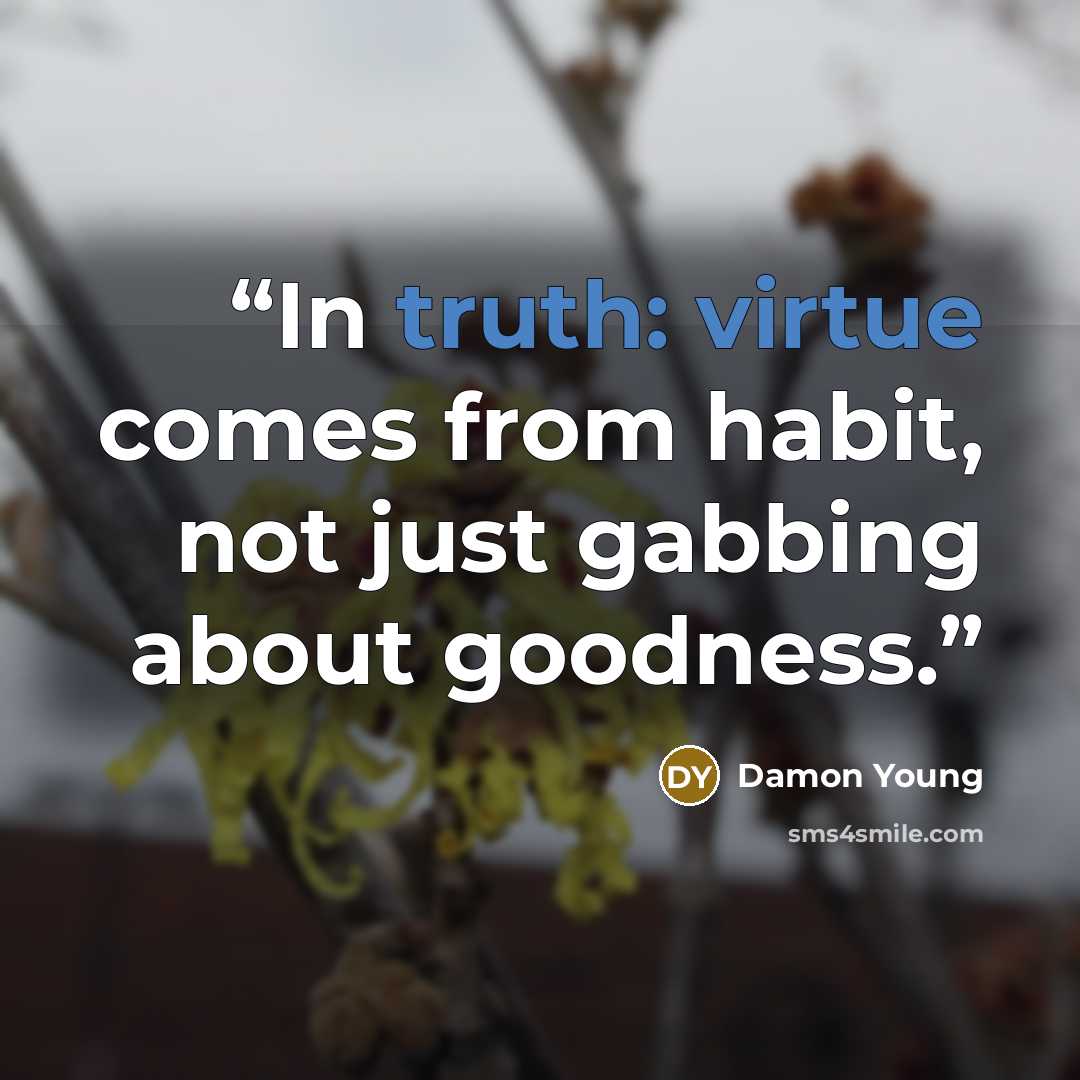 “In truth: virtue comes from habit, not just gabbing about goodness.” quote by Damon Young