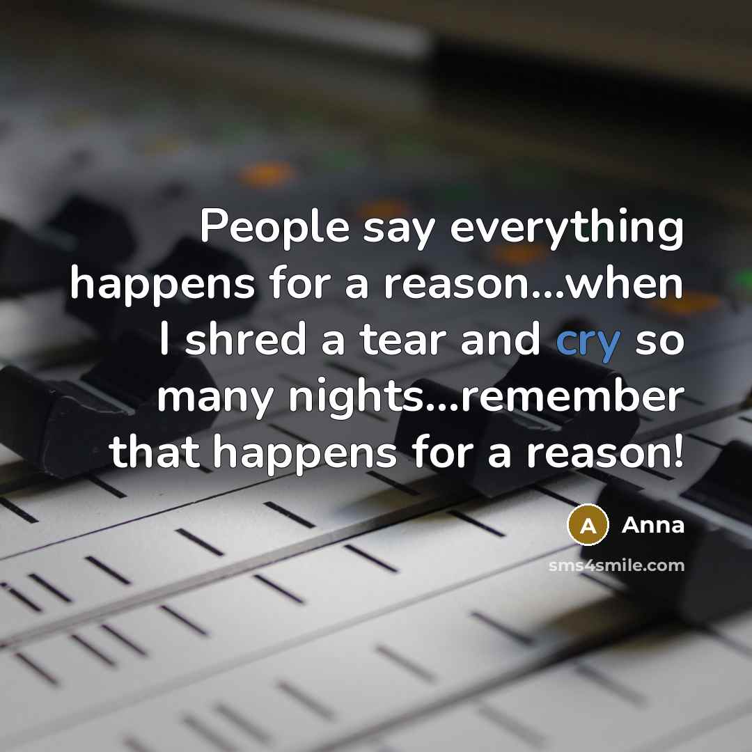 “People say everything happens for a reason...when I shred a tear and cry so many nights...remember that happens for a reason!” quote by Anna