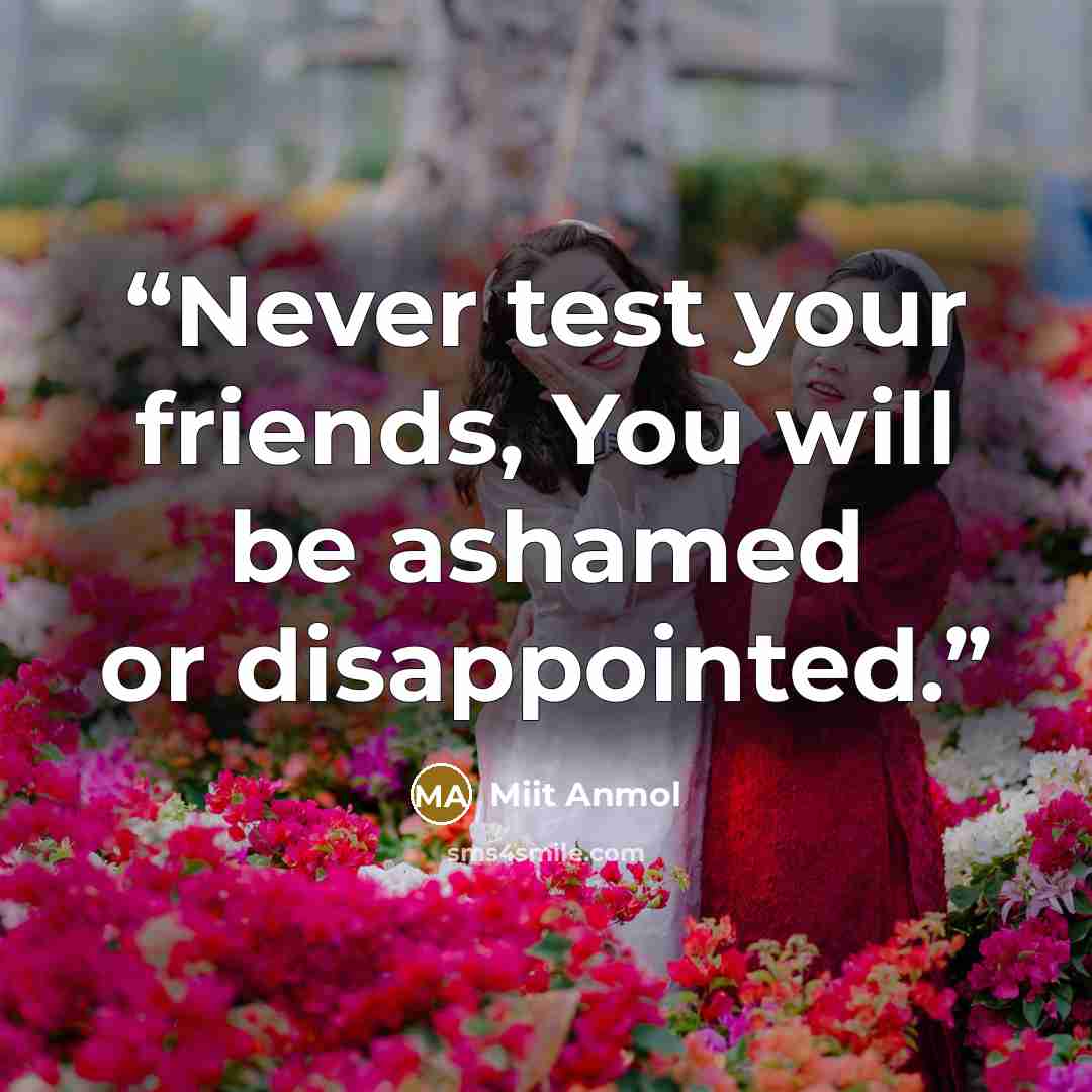 “Never test your friends, You will be ashamed or disappointed.” quote by Miit Anmol