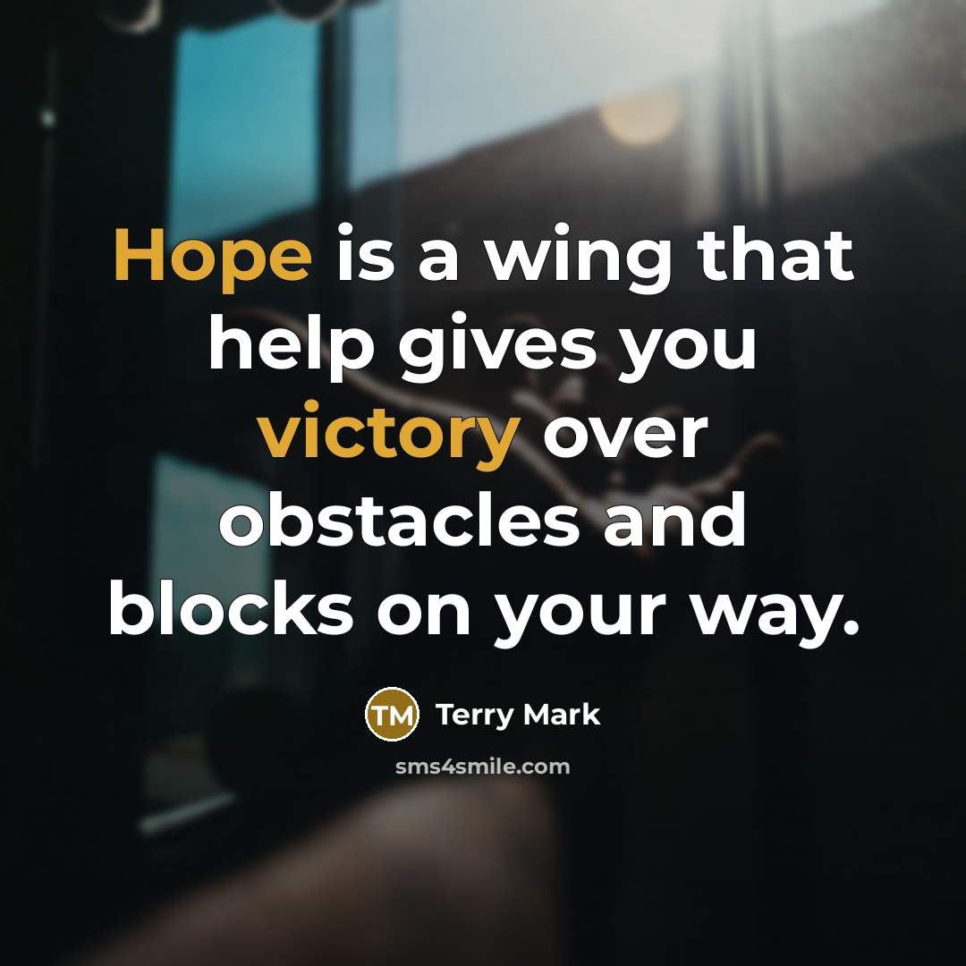 “Hope is a wing that help gives you victory over obstacles and blocks on your way.” quote by Terry Mark