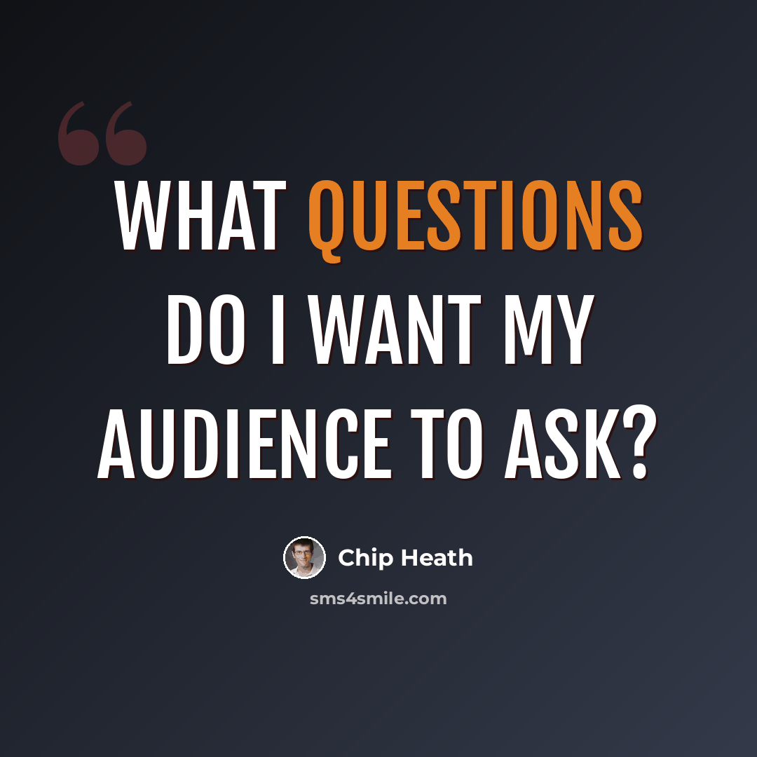 “What questions do I want my audience to ask?” quote by Chip Heath