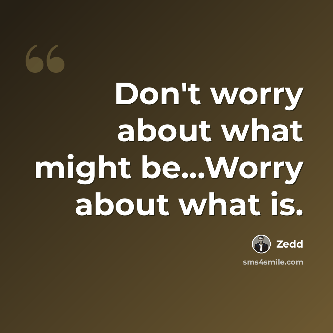 “Don't worry about what might be...Worry about what is.” quote by Zedd