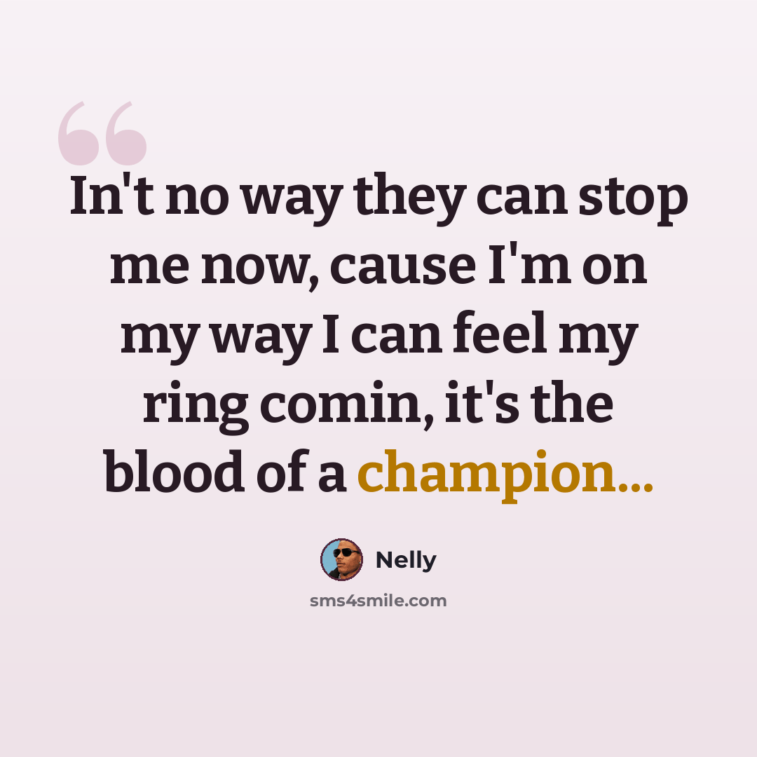 “In't no way they can stop me now, cause I'm on my way I can feel my ring comin, it's the blood of a champion...” quote by Nelly