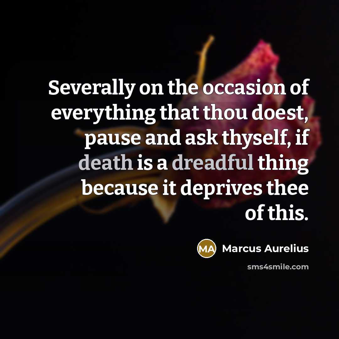 “Severally on the occasion of everything that thou doest, pause and ask thyself, if death is a dreadful thing because it deprives thee of this.” quote by Marcus Aurelius