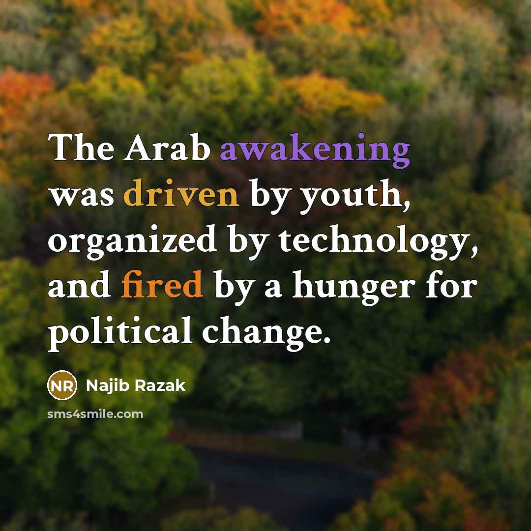 “The Arab awakening was driven by youth, organized by technology, and fired by a hunger for political change.” quote by Najib Razak