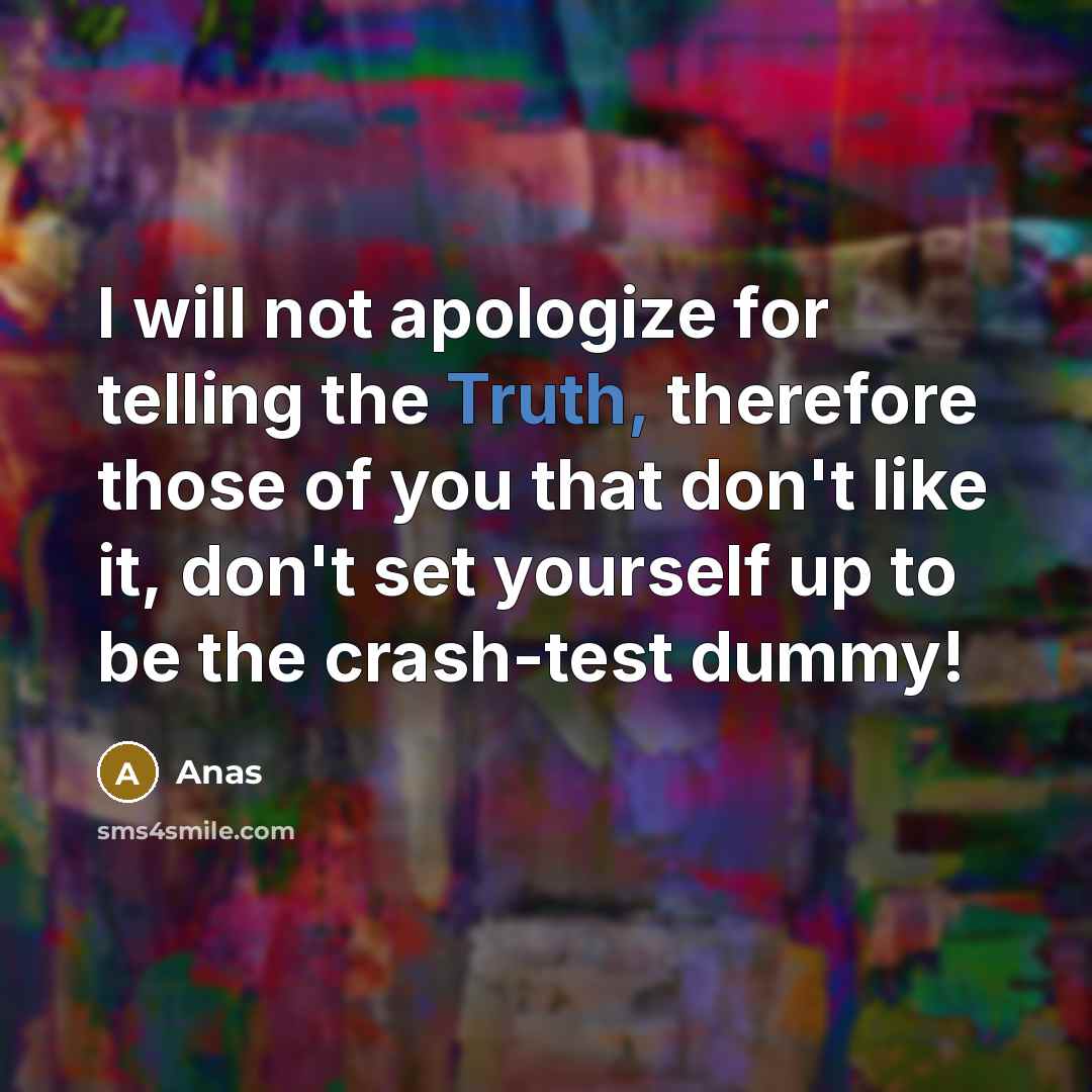 “I will not apologize for telling the Truth, therefore those of you that don't like it, don't set yourself up to be the crash-test dummy!” quote by Anas