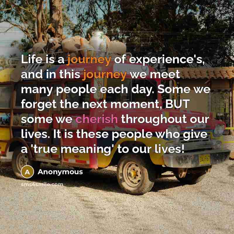 “Life is a journey of experience's, and in this journey we meet many people each day. Some we forget the next moment, BUT some we cherish throughout our lives. It is these people who give a 'true meaning' to our lives!” quote by Anonymous