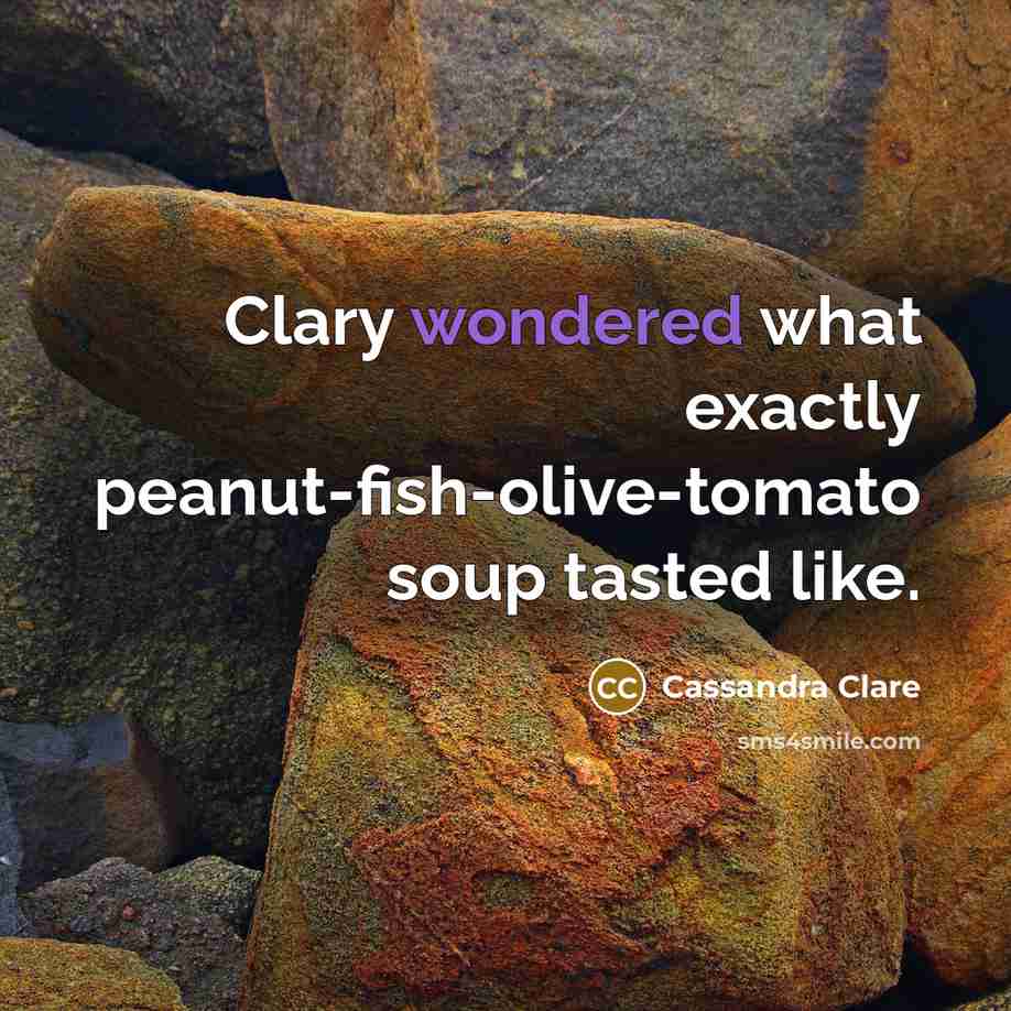 “Clary wondered what exactly peanut-fish-olive-tomato soup tasted like.” quote by Cassandra Clare