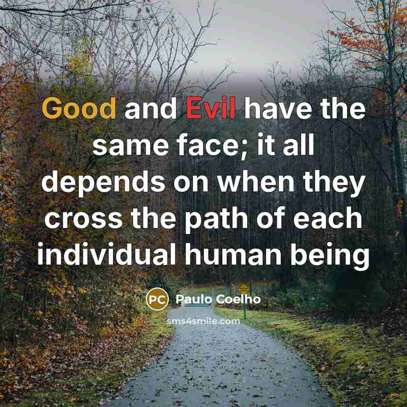 “Good and Evil have the same face; it all depends on when they cross the path of each individual human being” quote by Paulo Coelho