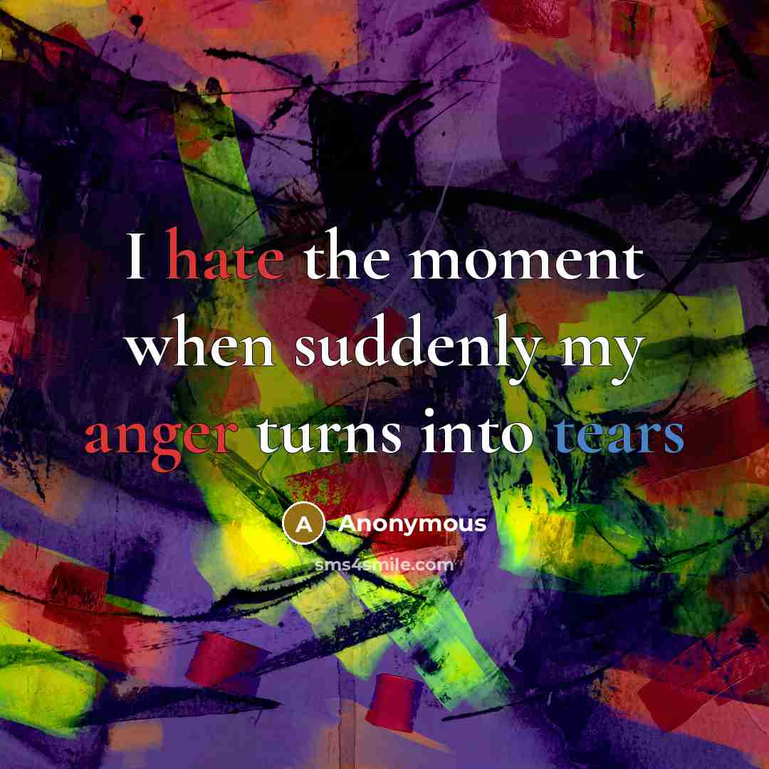 “I hate the moment when suddenly my anger turns into tears” quote by Anonymous