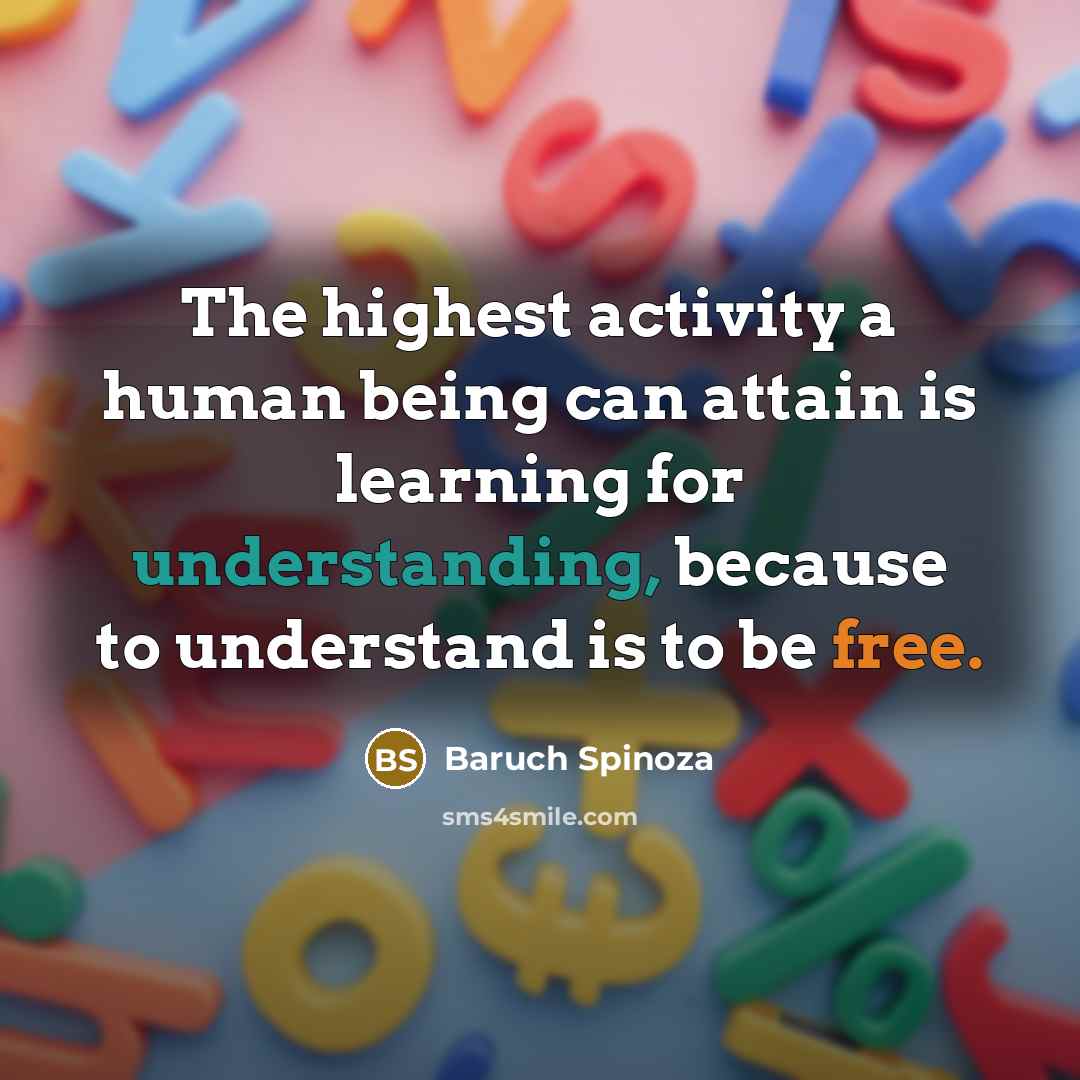 “The highest activity a human being can attain is learning for understanding, because to understand is to be free.” quote by Baruch Spinoza