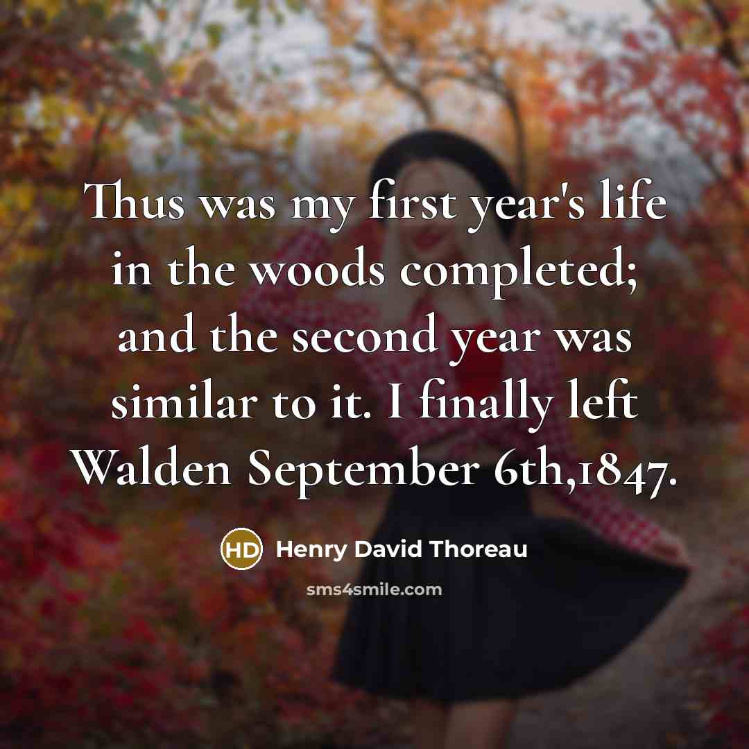“Thus was my first year's life in the woods completed; and the second year was similar to it. I finally left Walden September 6th,1847.” quote by Henry David Thoreau