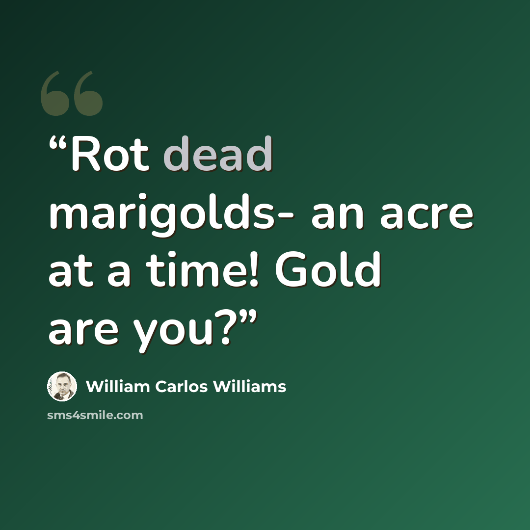 “Rot dead marigolds- an acre at a time! Gold are you?” quote by William Carlos Williams