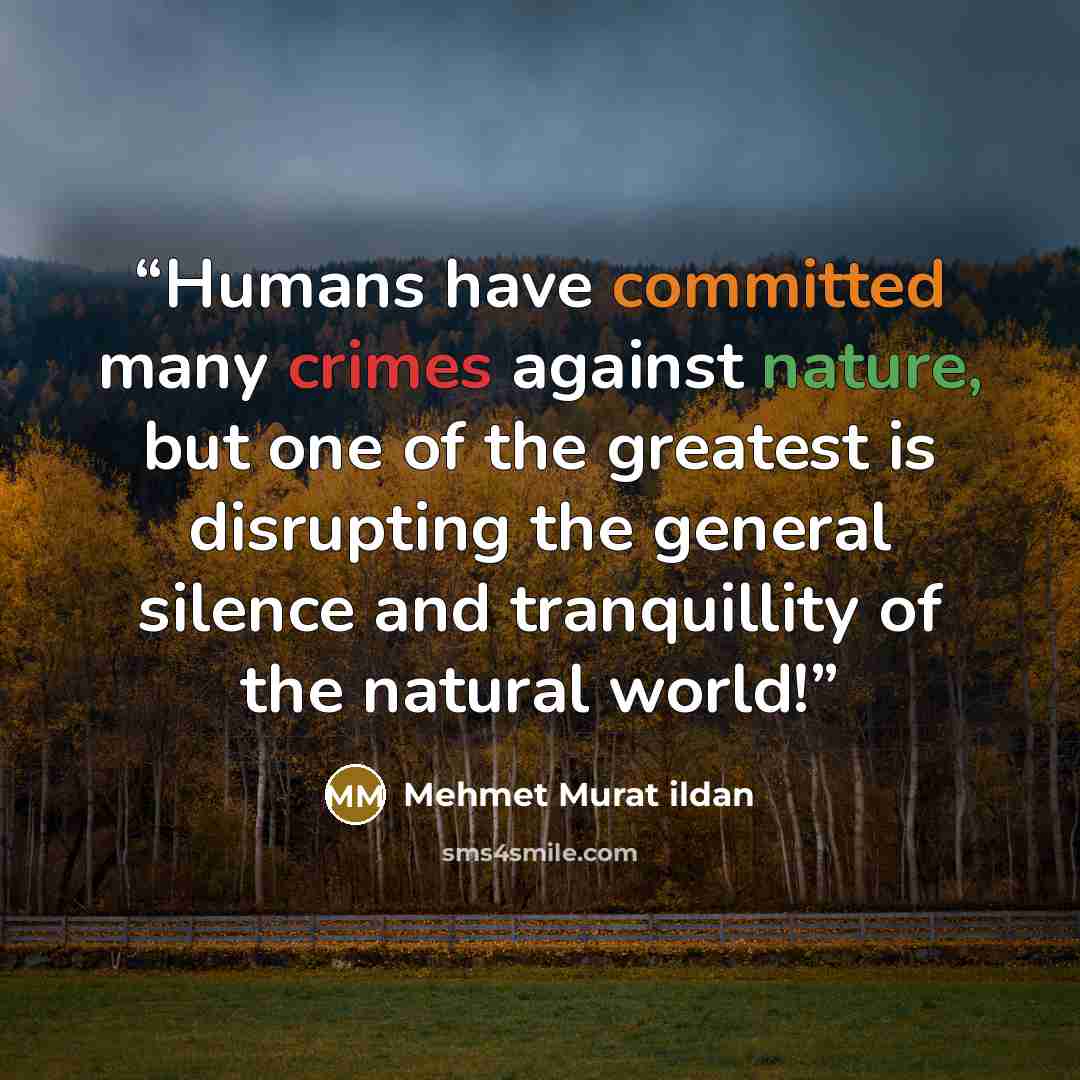 “Humans have committed many crimes against nature, but one of the greatest is disrupting the general silence and tranquillity of the natural world!” quote by Mehmet Murat ildan