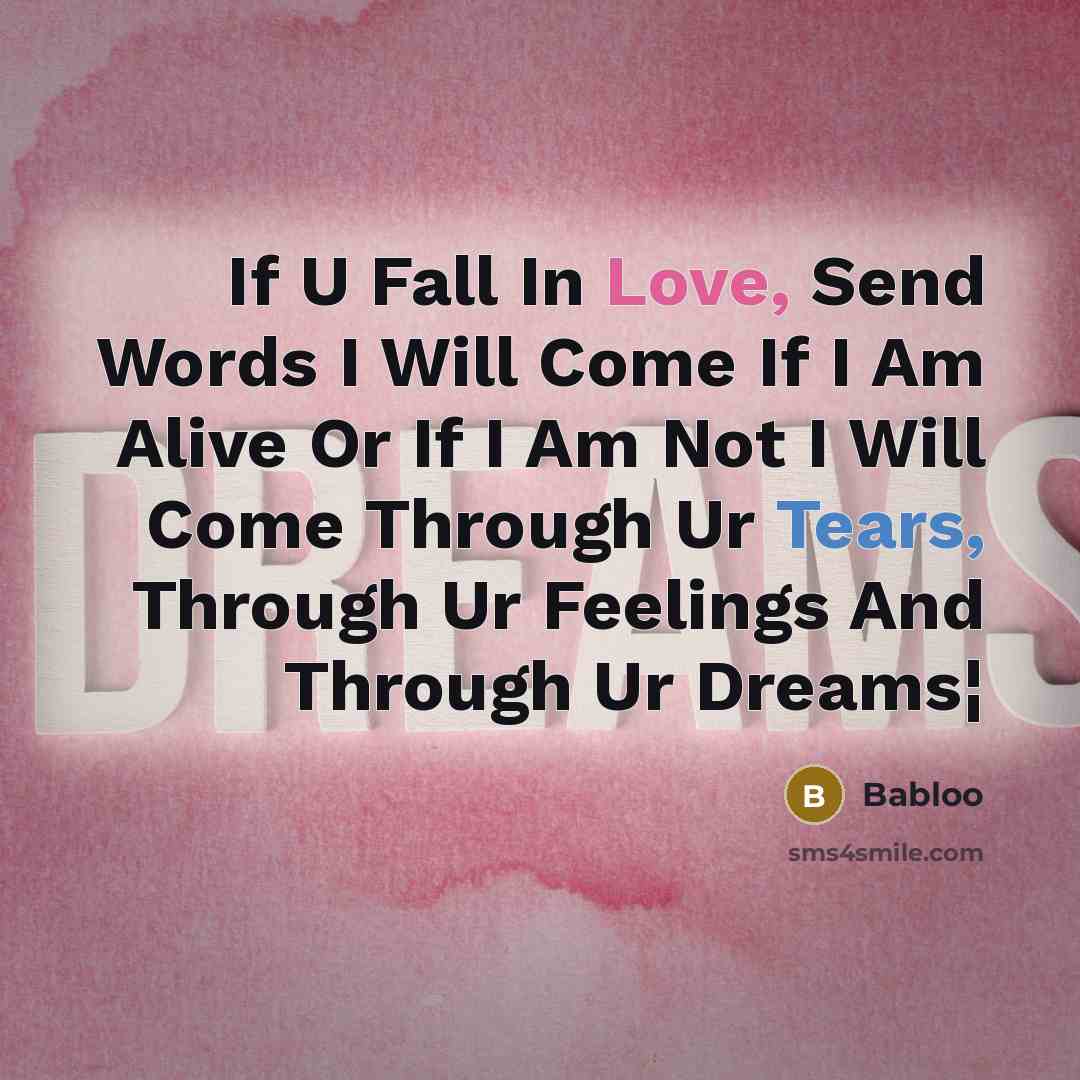 “If U Fall In Love, Send Words I Will Come If I Am Alive Or If I Am Not I Will Come Through Ur Tears, Through Ur Feelings And Through Ur Dreams¦” quote by Babloo