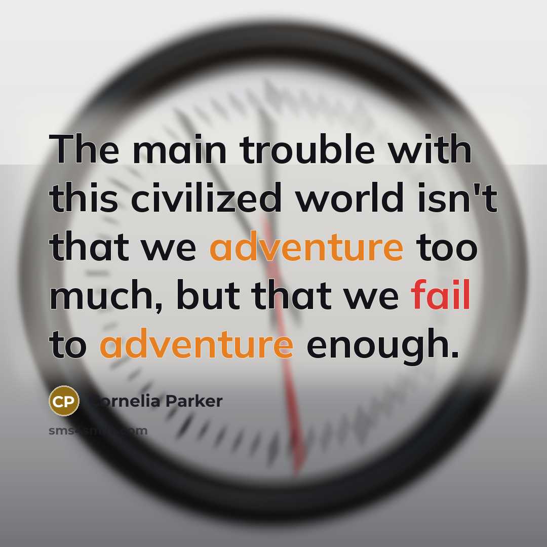 “The main trouble with this civilized world isn't that we adventure too much, but that we fail to adventure enough.” quote by Cornelia Parker