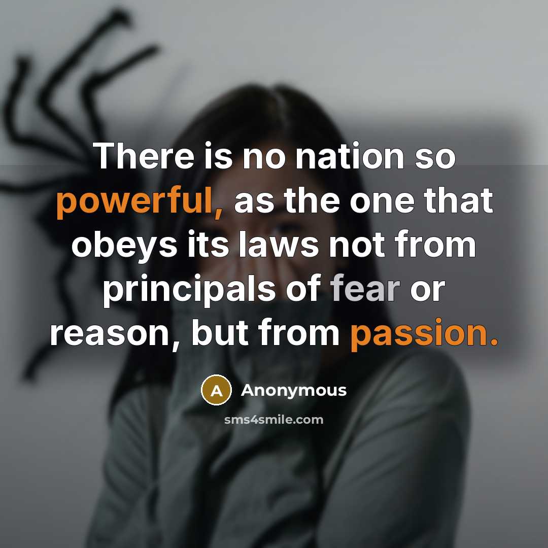 “There is no nation so powerful, as the one that obeys its laws not from principals of fear or reason, but from passion.” quote by Anonymous