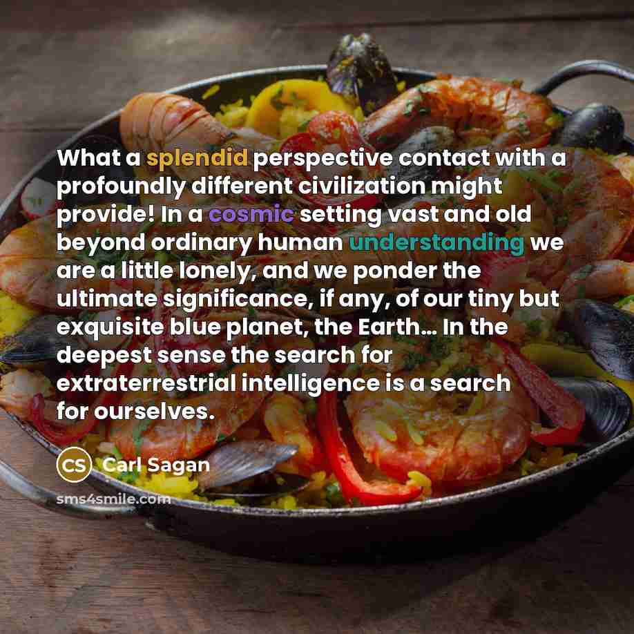 “What a splendid perspective contact with a profoundly different civilization might provide! In a cosmic setting vast and old beyond ordinary human understanding we are a little lonely, and we ponder the ultimate significance, if any, of our tiny but exquisite blue planet, the Earth… In the deepest…” quote by Carl Sagan