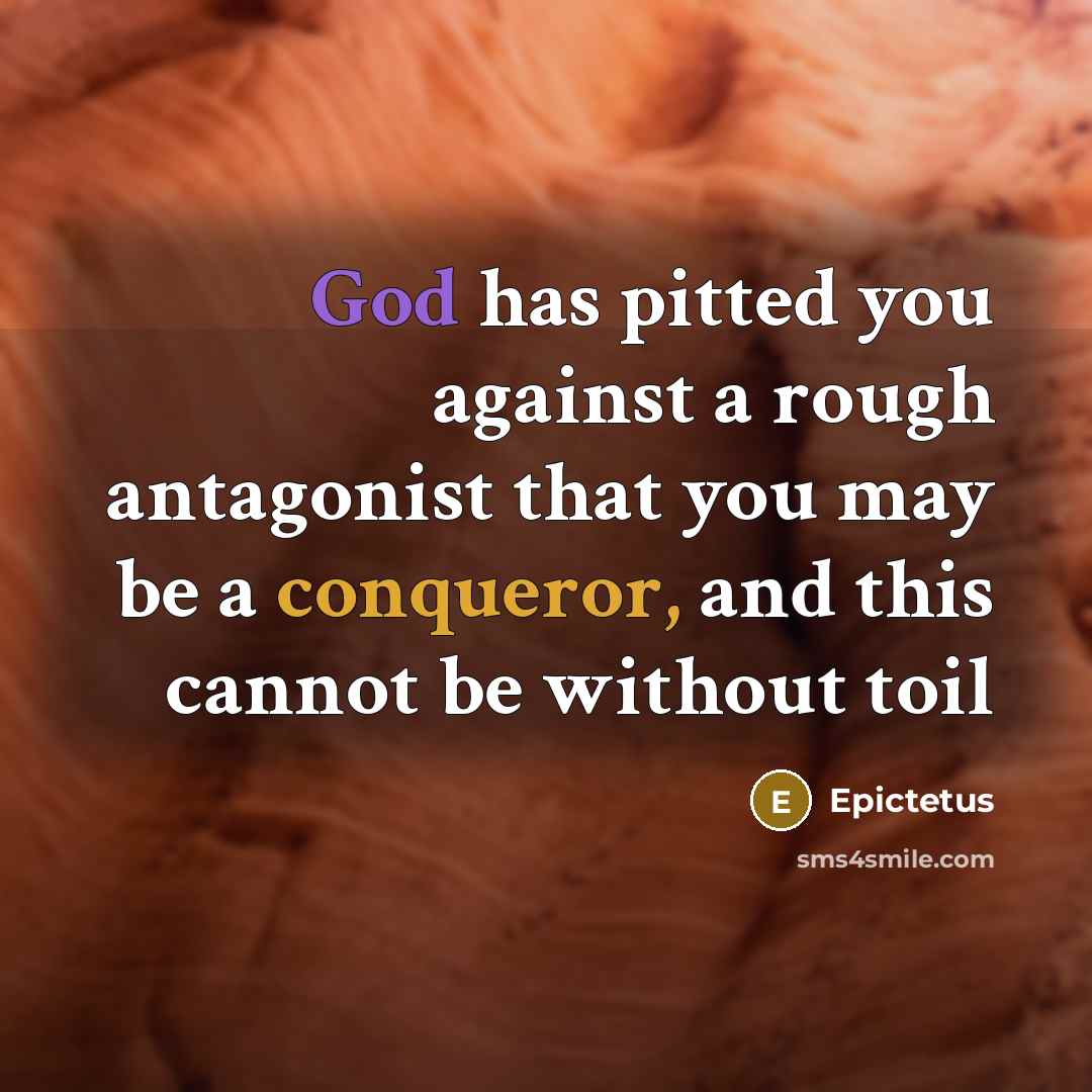 “God has pitted you against a rough antagonist that you may be a conqueror, and this cannot be without toil” quote by Epictetus