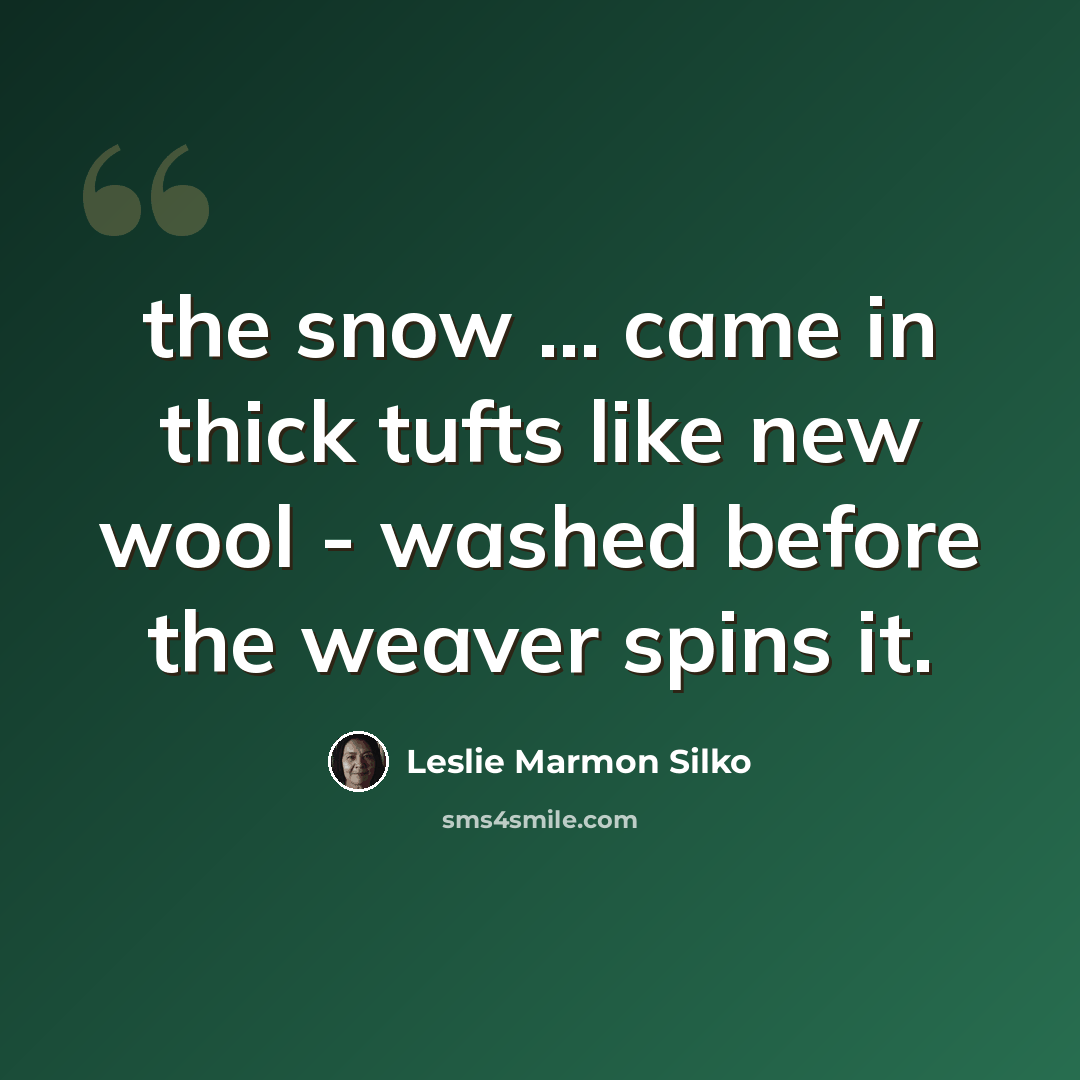 “the snow ... came in thick tufts like new wool - washed before the weaver spins it.” quote by Leslie Marmon Silko