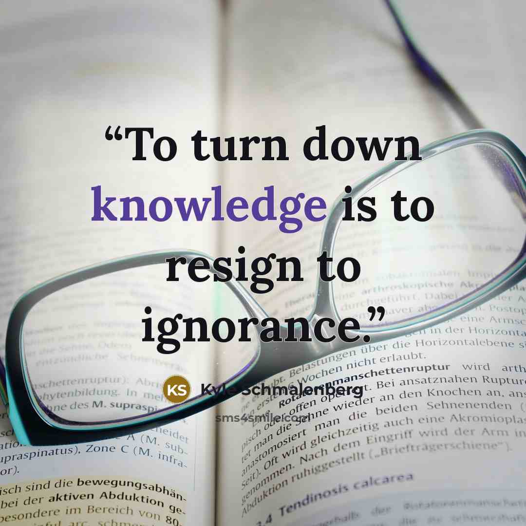 “To turn down knowledge is to resign to ignorance.” quote by Kyle Schmalenberg