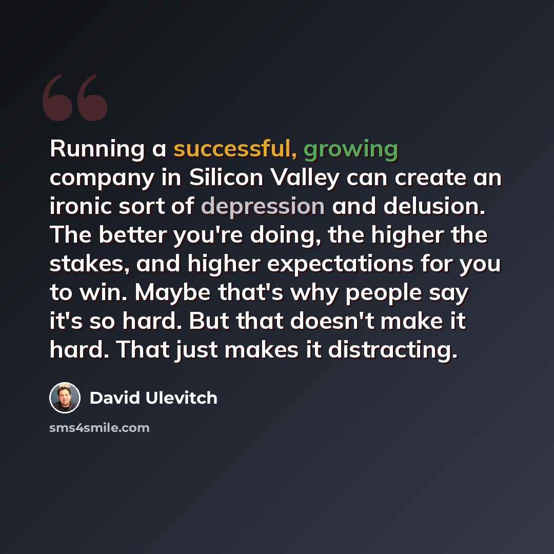 “Running a successful, growing company in Silicon Valley can create an ironic sort of depression and delusion. The better you're doing, the higher the stakes, and higher expectations for you to win. Maybe that's why people say it's so hard. But that doesn't make it hard. That just makes it…” quote by David Ulevitch