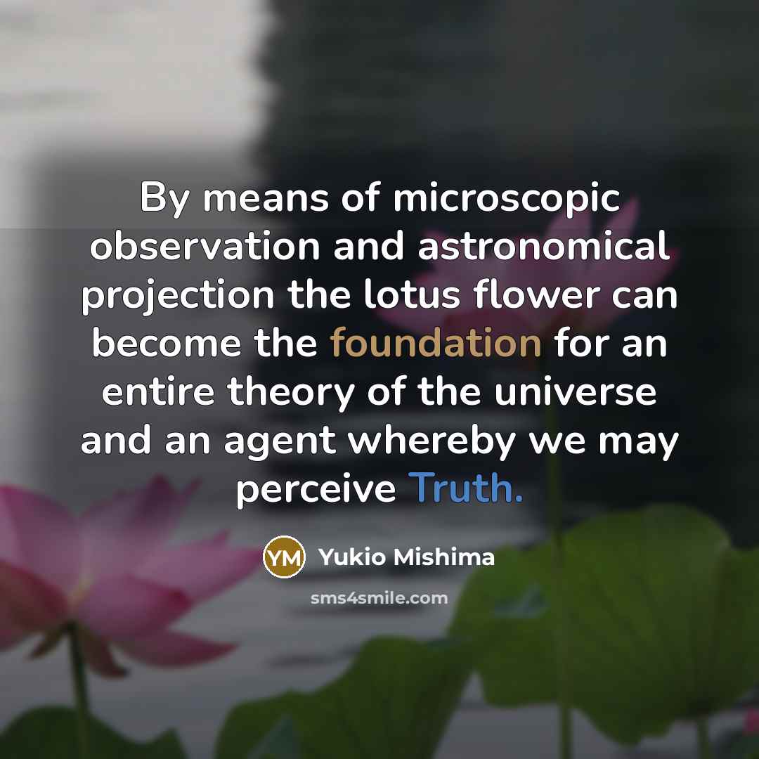 “By means of microscopic observation and astronomical projection the lotus flower can become the foundation for an entire theory of the universe and an agent whereby we may perceive Truth.” quote by Yukio Mishima