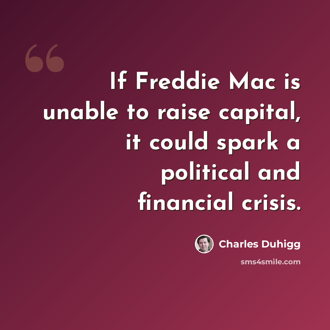 “If Freddie Mac is unable to raise capital, it could spark a political and financial crisis.” quote by Charles Duhigg