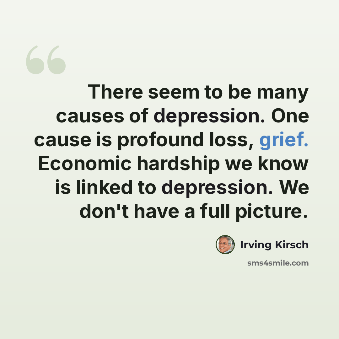 “There seem to be many causes of depression. One cause is profound loss, grief. Economic hardship we know is linked to depression. We don't have a full picture.” quote by Irving Kirsch