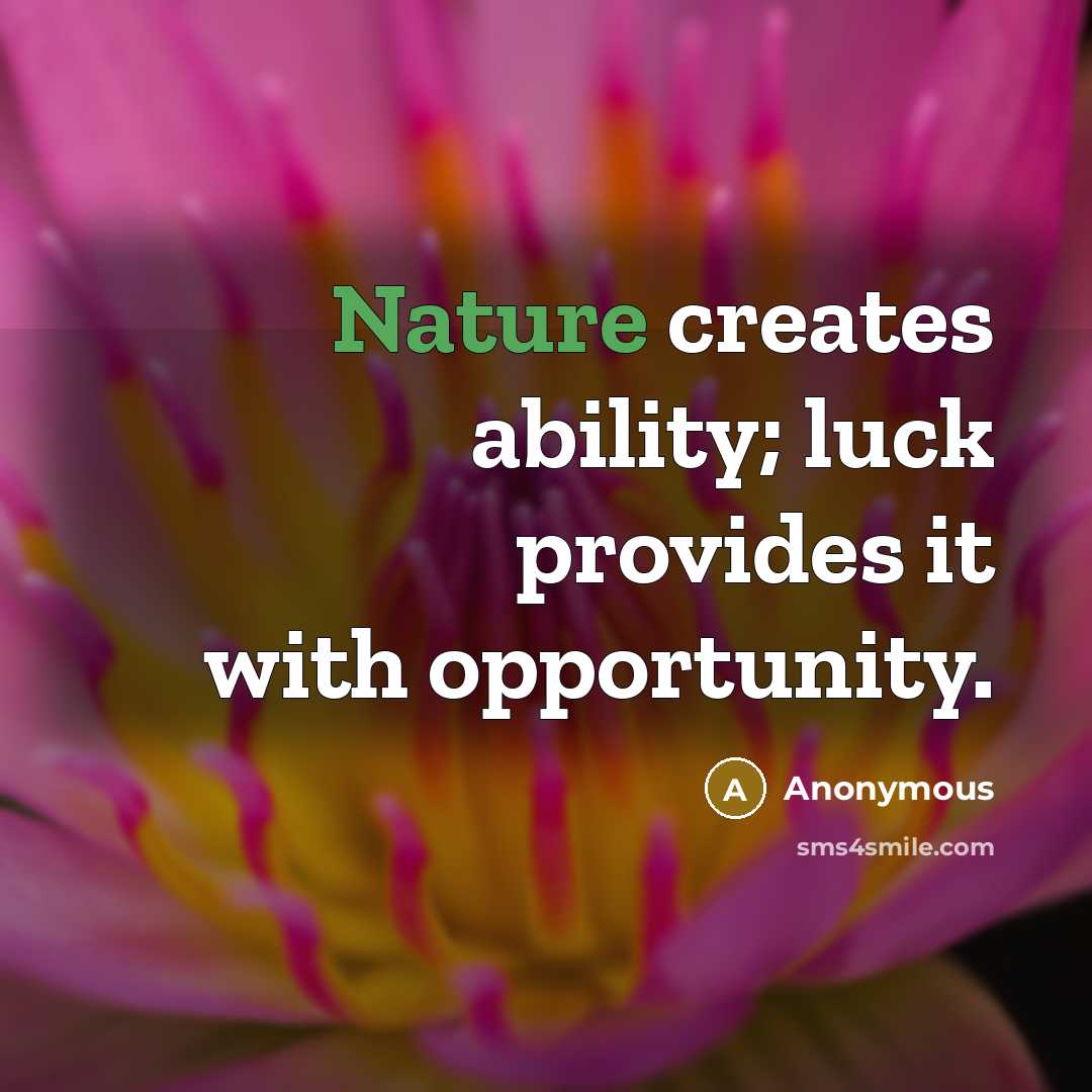 “Nature creates ability; luck provides it with opportunity.” quote by Anonymous