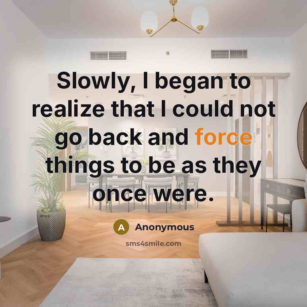 “Slowly, I began to realize that I could not go back and force things to be as they once were.” quote by Anonymous