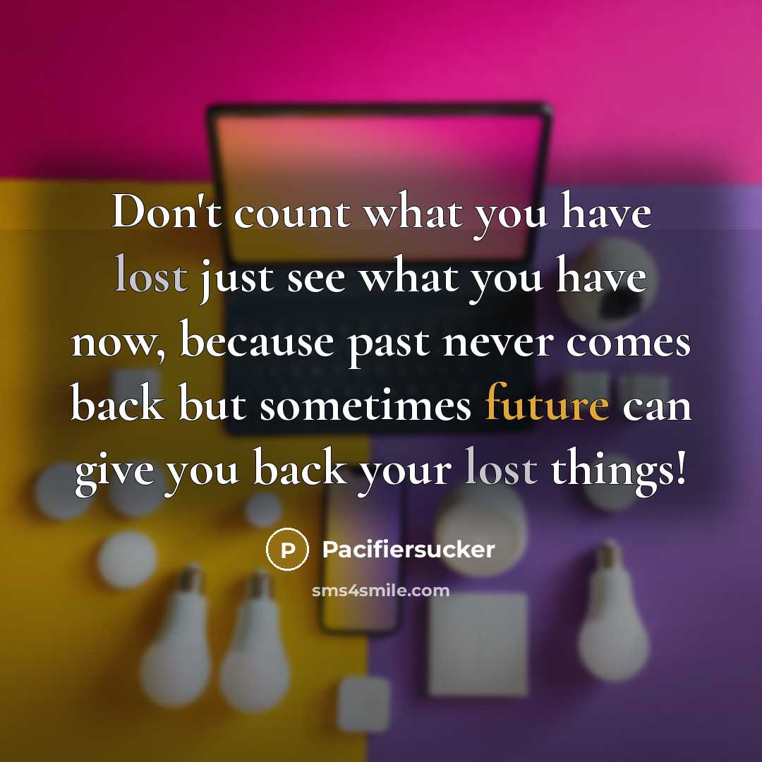 “Don't count what you have lost just see what you have now, because past never comes back but sometimes future can give you back your lost things!” quote by Pacifiersucker