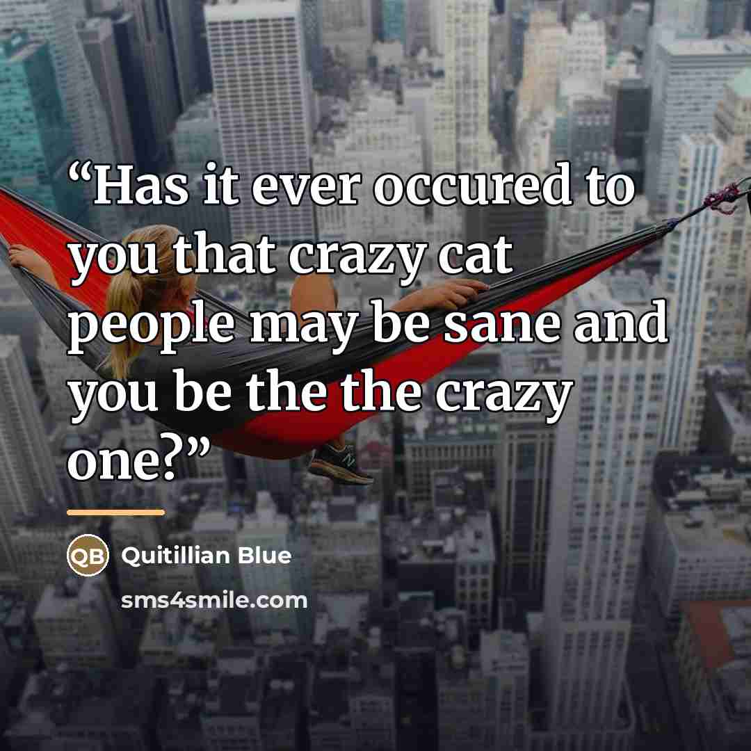 “Has it ever occured to you that crazy cat people may be sane and you be the the crazy one?” quote by Quitillian Blue