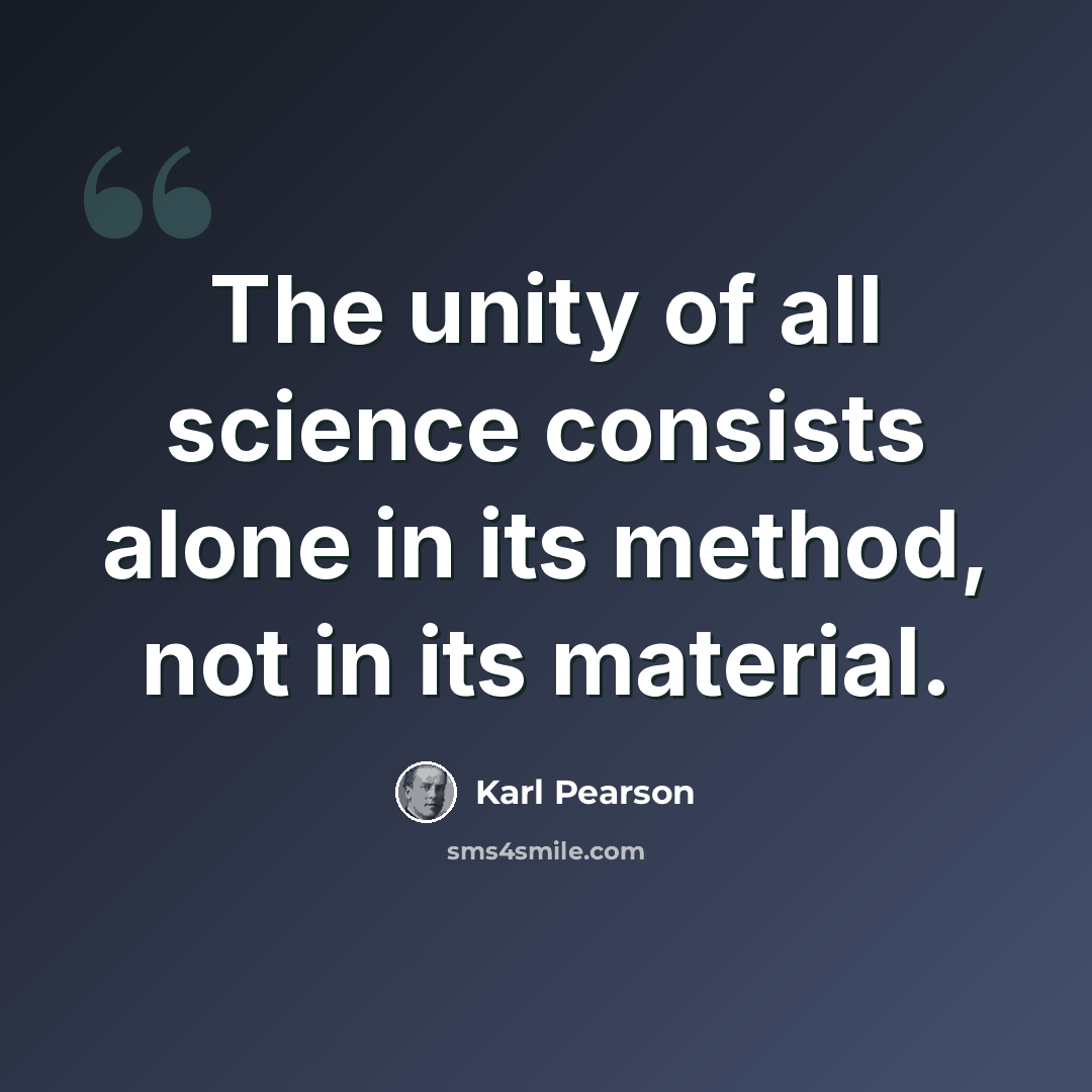 “The unity of all science consists alone in its method, not in its material.” quote by Karl Pearson